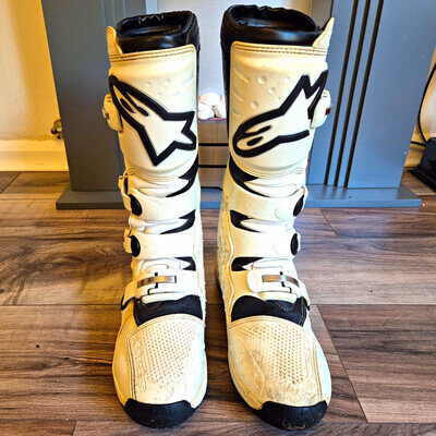 ALPINESTARS TECH 3 MOTOCROSS BOOTS UK10 WHITE MX DIRT BIKE GOOD CONDITION