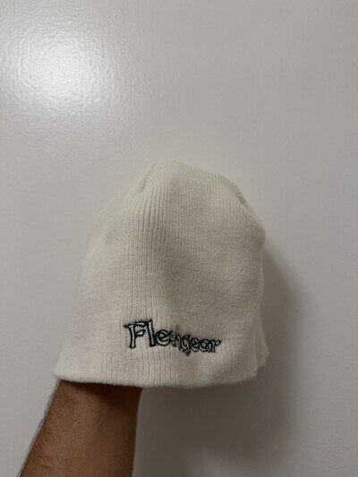 Vintage Fleshgear Embroidered White Beanie Cap RARE Motocross Biker Adult OS