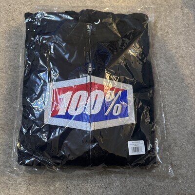 100% Classic Zip Up Hoodie Black Fleece Motocross Casual Sweatshirt Large