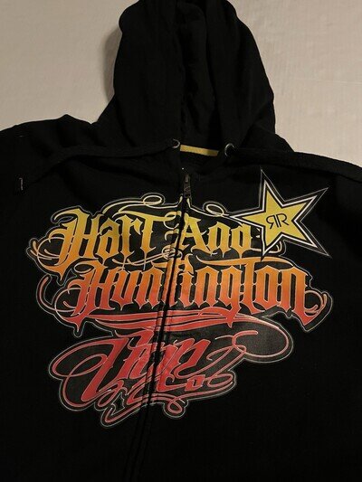 VTG Rockstar Energy Hart & Huntington Motocross Full Zip Hoodie Sweatshirt LARGE