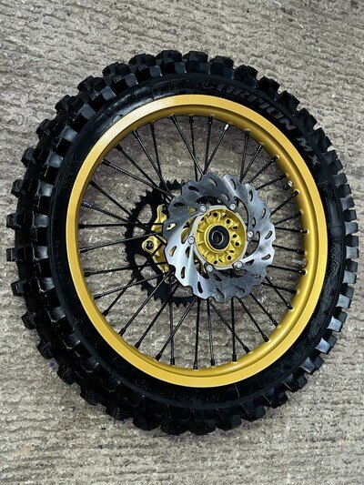 Kawasaki KX125,KX250, KXF250-450 Rear Motocross Wheel, Rim Painted Gold New Tyre