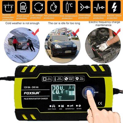 12V 8A 24V 4A Motorcycle Motorbike Car Battery Charger Automatic Smart Trickle