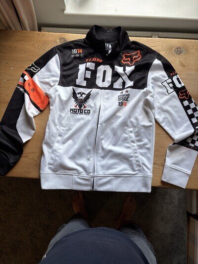 Fox Racing Men’s M Full Zip Track Jacket Black White Orange Moto Motocross 1974