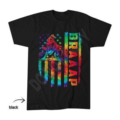 Braaap Motocross Tie-Dye Tee, Vintage USA Flag Rider Stars T-Shirt