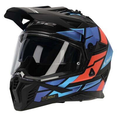 LS2 Adventure Motorcycle Helmet Pioneer 2 Medium Block Matt Black Red Blue