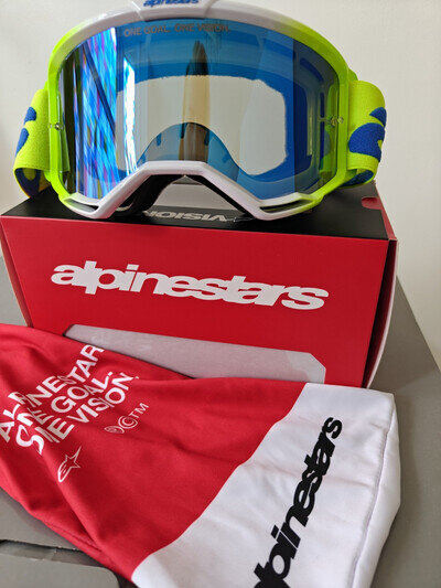 Motocross Off Road Alpine Stars Vision 5 MX Goggles New Yellow Blue Mirror