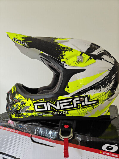 O'Neal 3 Series Shocker Motocross Helmet in the Black/Neon Yellow colorway SizeS
