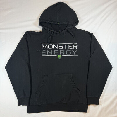 Mens L Monster Energy Hoodie Sweatshirt Grunge Y2K Logo Black Motocross USA Made