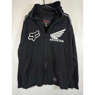 Fox Racing Honda Mens XL Full Zip Hoodie Black Motocross Racing Sweatshirt