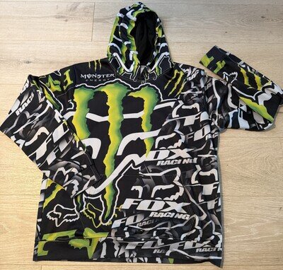 Fox Racing Monster Energy Hoodie All Over Print Mens M Black Neon MX Motocross