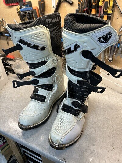 Wulf Sport Adults Motocross Boots Size Uk 10 Eur 44 White