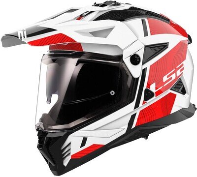 LS2 MX702 Pioneer II Dual Visor Adventure Motorcycle Helmet Hill Matt White/Red