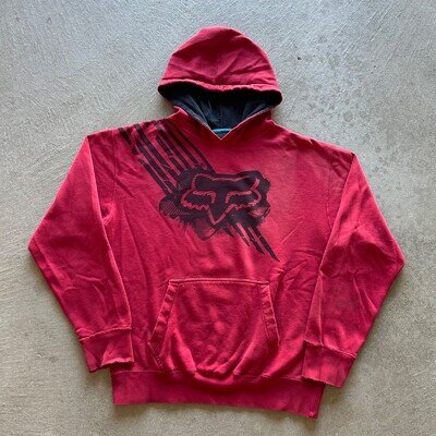 Vintage Y2K Fox Racing Sweatshirt Size Large Red Black Hoodie Motocross Distress