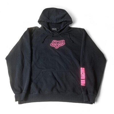 Fox Racing Hoodie Black Pink Logo Pullover Motocross Sweatshirt Y2K Sz XL