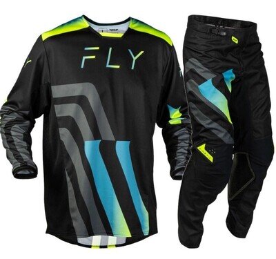 2027 Fly Kinetic Volt Motocross Jersey Pants Kit Black Grey Teal Yellow