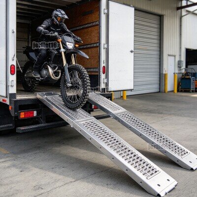 2X Foldable Aluminum Steel Loading Ramp Mower Bike Vehicle Garage Tool 400Kg