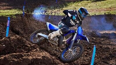 Yamaha YZ 250LC, 2024, Blue Motocross Motorcycle. Yamaha YZ 250LC, 2024, Blue Motocross Motorcycle.